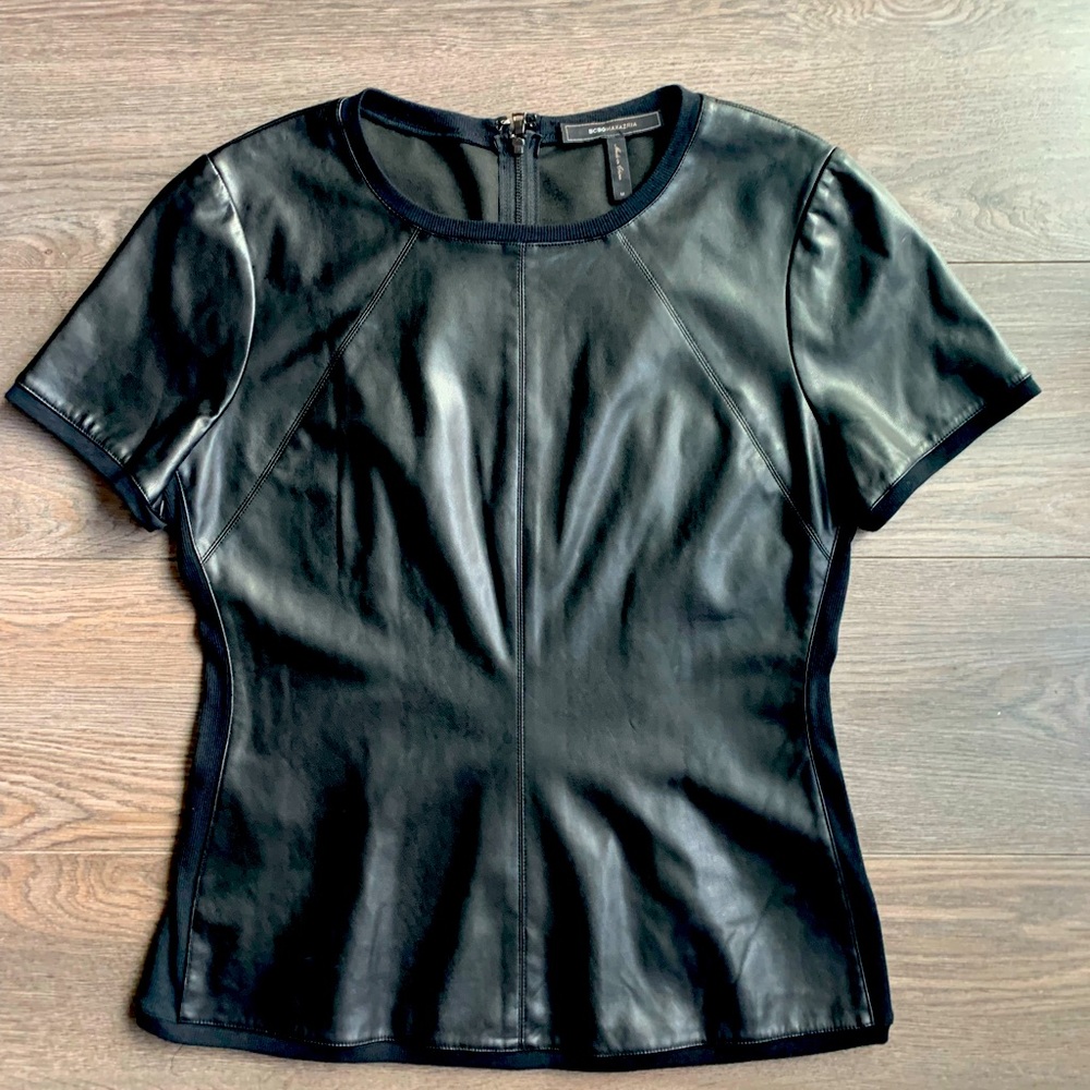 BCBGMAXAZRIA Faux Leather Top Size Med